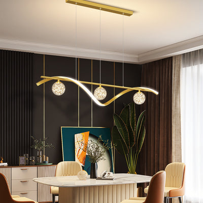 Contemporary Scandinavian Linear Orb Iron Aluminum LED Island Light Chandelier For Dining Room