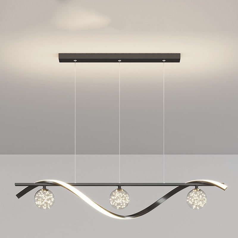 Contemporary Scandinavian Linear Orb Iron Aluminum LED Island Light Chandelier For Dining Room