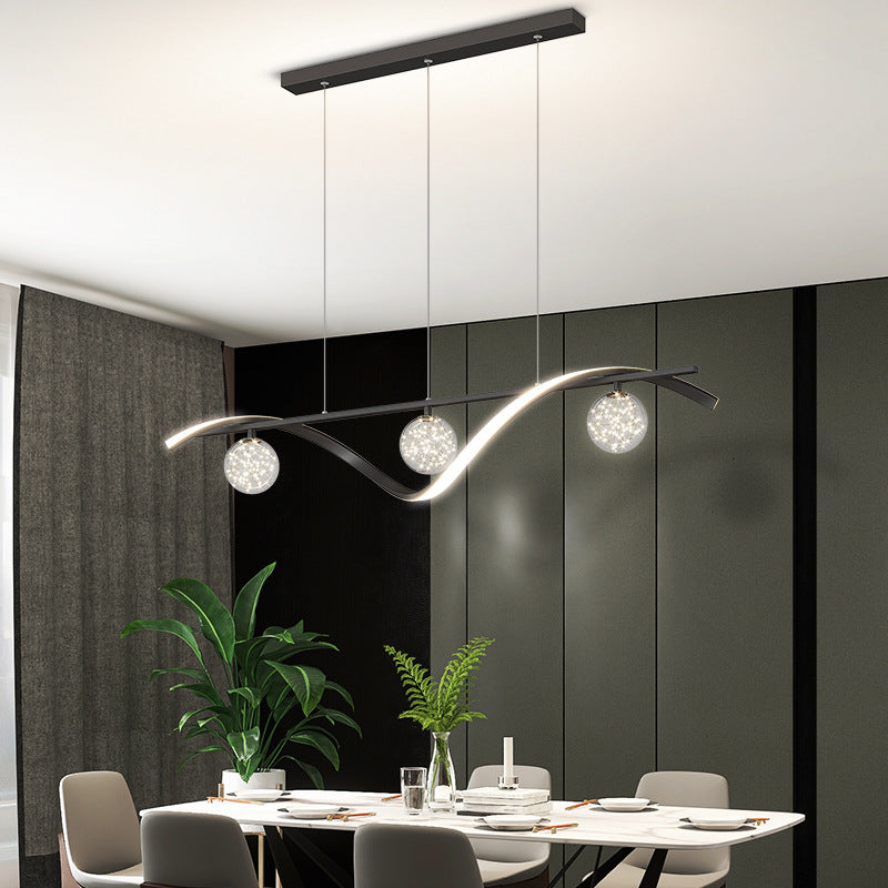 Contemporary Scandinavian Linear Orb Iron Aluminum LED Island Light Chandelier For Dining Room