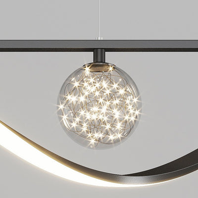 Contemporary Scandinavian Linear Orb Iron Aluminum LED Island Light Chandelier For Dining Room