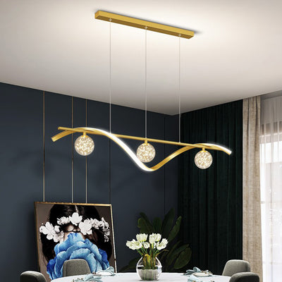 Contemporary Scandinavian Linear Orb Iron Aluminum LED Island Light Chandelier For Dining Room