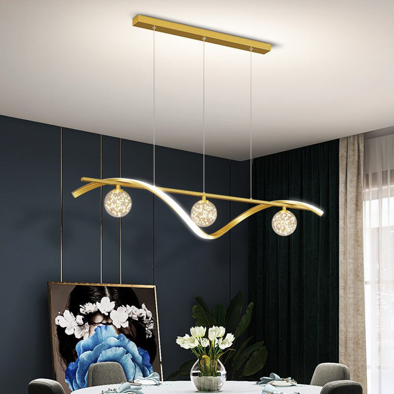 Contemporary Scandinavian Linear Orb Iron Aluminum LED Island Light Chandelier For Dining Room