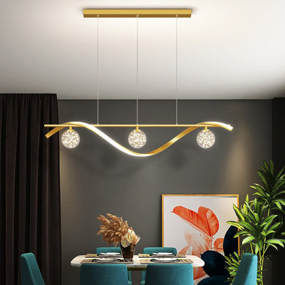 Contemporary Scandinavian Linear Orb Iron Aluminum LED Island Light Chandelier For Dining Room