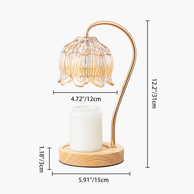 Modern Art Deco Flower Shape Round Iron Glass Wood Marble 1-Light Melting Wax Table Lamp For Bedroom