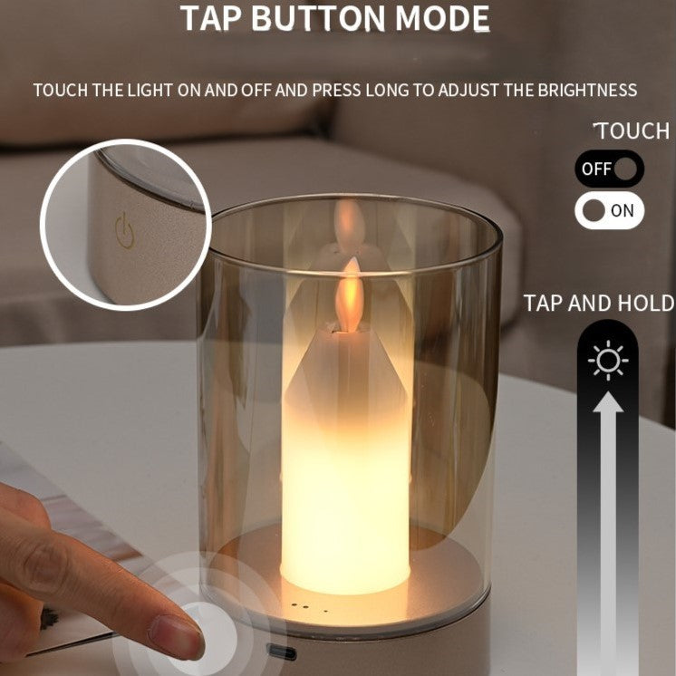 Modern Minimalist USB Simulation Candle Cylinder Metal ABS Glass LED Table Lamp For Bedroom