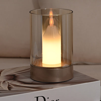 Modern Minimalist USB Simulation Candle Cylinder Metal ABS Glass LED Table Lamp For Bedroom