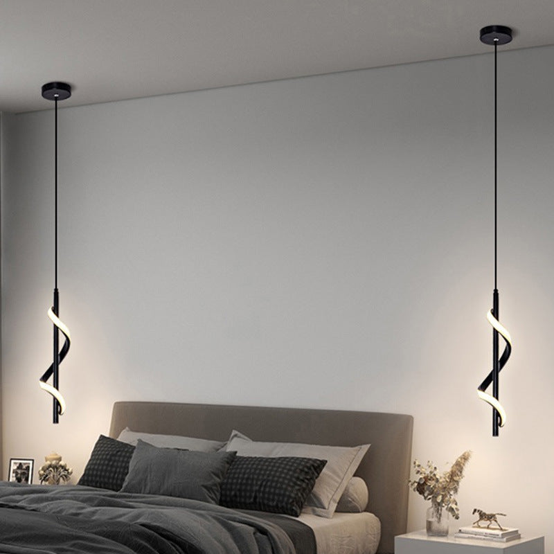 Contemporary Creative Linear Spiral Hardware Silicone LED Pendant Light For Bedroom