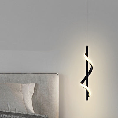 Contemporary Creative Linear Spiral Hardware Silicone LED Pendant Light For Bedroom