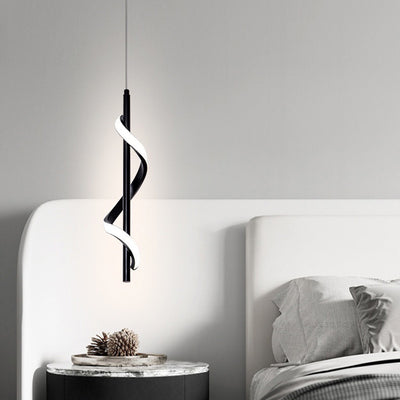 Contemporary Creative Linear Spiral Hardware Silicone LED Pendant Light For Bedroom