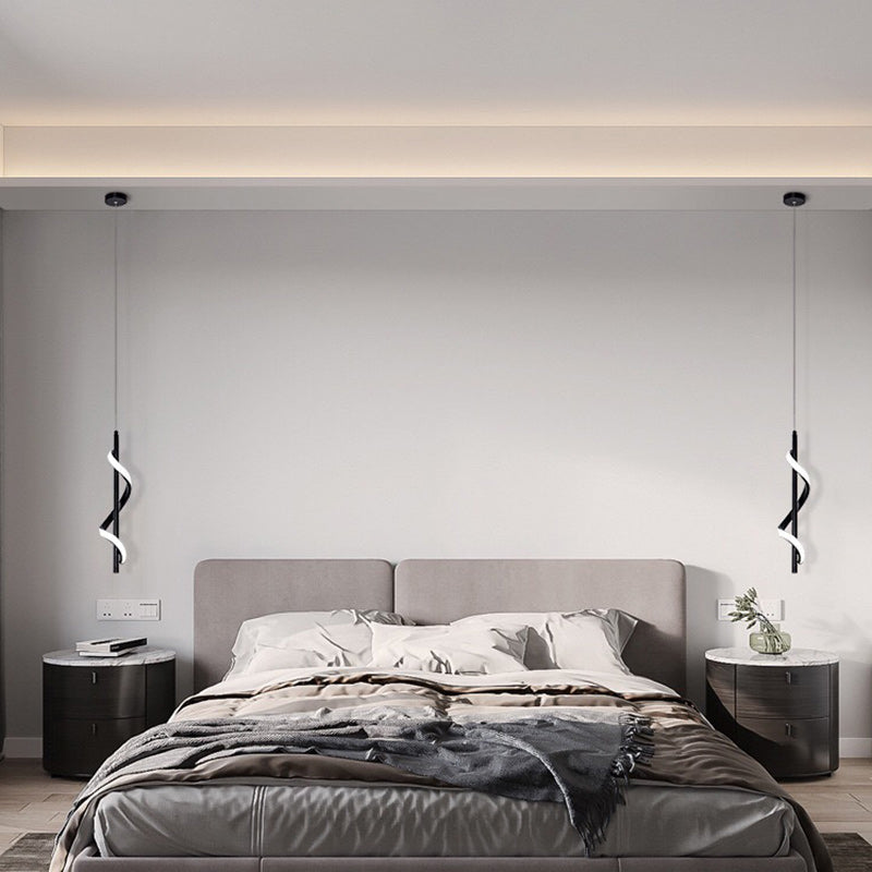 Contemporary Creative Linear Spiral Hardware Silicone LED Pendant Light For Bedroom