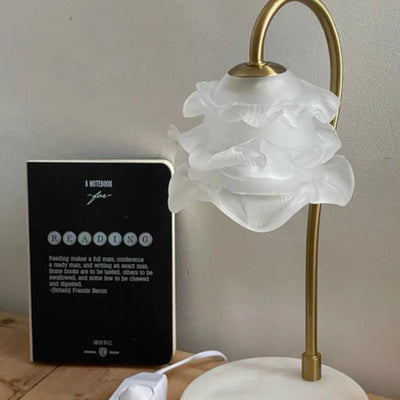 Modern Art Deco Petal Round Iron Glass Marble 1-Light Melting Wax Table Lamp For Bedroom