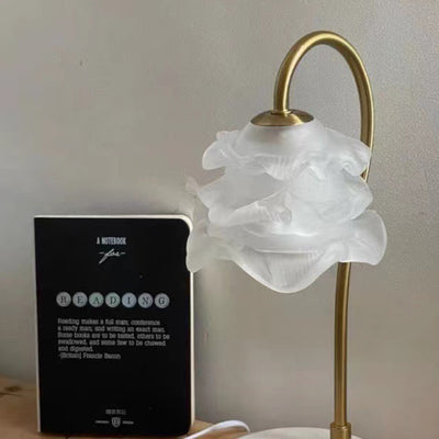 Modern Art Deco Petal Round Iron Glass Marble 1-Light Melting Wax Table Lamp For Bedroom