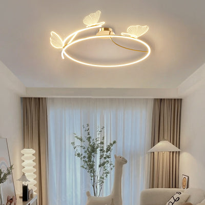 Contemporary Creative Butterfly Round Hardware Acrylic Semi-Flush Mount Ceiling Light For Bedroom