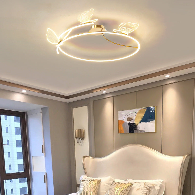 Contemporary Creative Butterfly Round Hardware Acrylic Semi-Flush Mount Ceiling Light For Bedroom