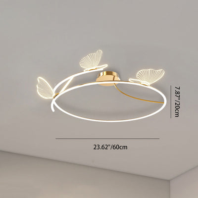 Contemporary Creative Butterfly Round Hardware Acrylic Semi-Flush Mount Ceiling Light For Bedroom