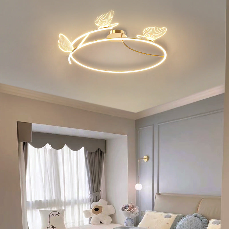 Contemporary Creative Butterfly Round Hardware Acrylic Semi-Flush Mount Ceiling Light For Bedroom