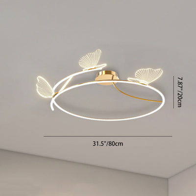 Contemporary Creative Butterfly Round Hardware Acrylic Semi-Flush Mount Ceiling Light For Bedroom