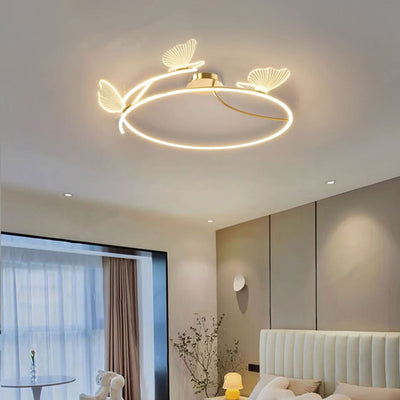 Contemporary Creative Butterfly Round Hardware Acrylic Semi-Flush Mount Ceiling Light For Bedroom