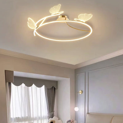 Contemporary Creative Butterfly Round Hardware Acrylic Semi-Flush Mount Ceiling Light For Bedroom