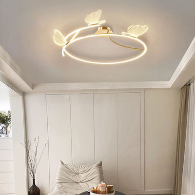 Contemporary Creative Butterfly Round Hardware Acrylic Semi-Flush Mount Ceiling Light For Bedroom