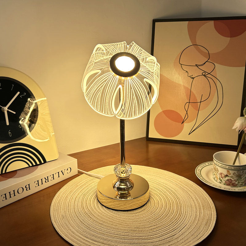 Contemporary Creative USB Petal Shape Round Metal Acrylic LED Table Lamp For Bedroom