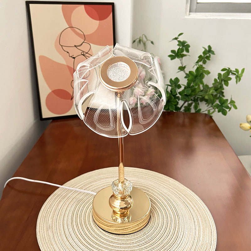 Contemporary Creative USB Petal Shape Round Metal Acrylic LED Table Lamp For Bedroom