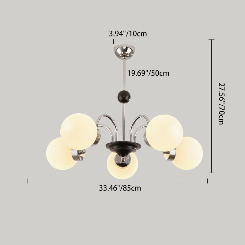 Contemporary Scandinavian Cream Magic Bean Round Orb Iron Glass 3/5/6/8 Light Chandelier For Living Room