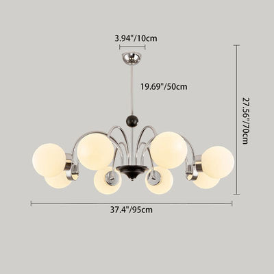 Contemporary Scandinavian Cream Magic Bean Round Orb Iron Glass 3/5/6/8 Light Chandelier For Living Room