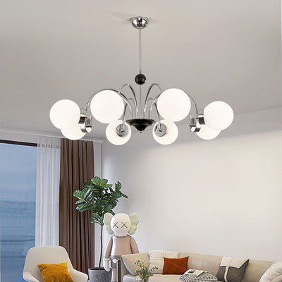 Contemporary Scandinavian Cream Magic Bean Round Orb Iron Glass 3/5/6/8 Light Chandelier For Living Room