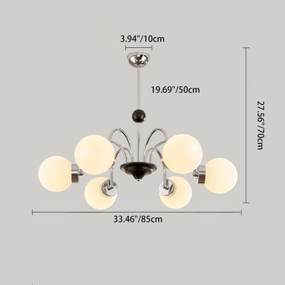 Contemporary Scandinavian Cream Magic Bean Round Orb Iron Glass 3/5/6/8 Light Chandelier For Living Room