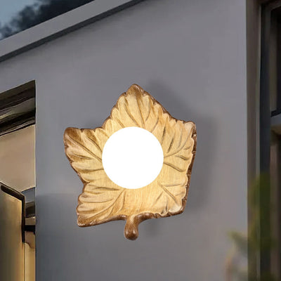 Contemporary Creative Maple Leaf Round Resin 1-Light Wall Sconce Lamp For Bedroom