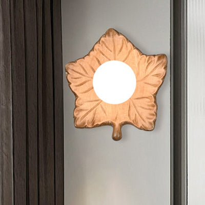 Contemporary Creative Maple Leaf Round Resin 1-Light Wall Sconce Lamp For Bedroom