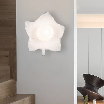 Contemporary Creative Maple Leaf Round Resin 1-Light Wall Sconce Lamp For Bedroom