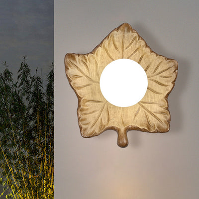 Contemporary Creative Maple Leaf Round Resin 1-Light Wall Sconce Lamp For Bedroom