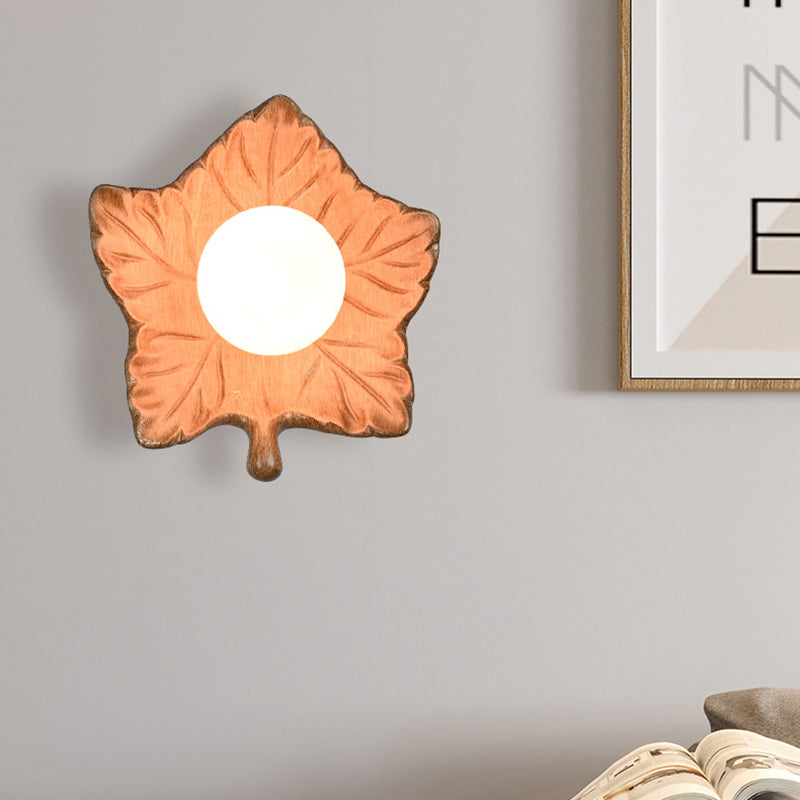 Contemporary Creative Maple Leaf Round Resin 1-Light Wall Sconce Lamp For Bedroom