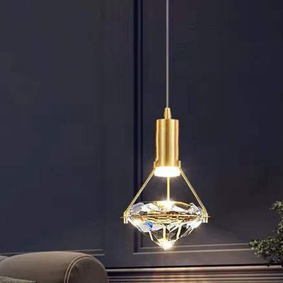 Modern Luxury Diamond Cone Cylinder Iron Crystal LED Pendant Light For Bedroom