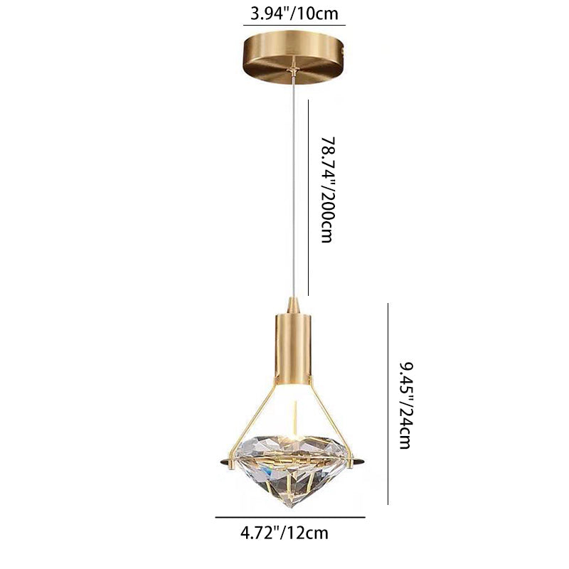 Modern Luxury Diamond Cone Cylinder Iron Crystal LED Pendant Light For Bedroom