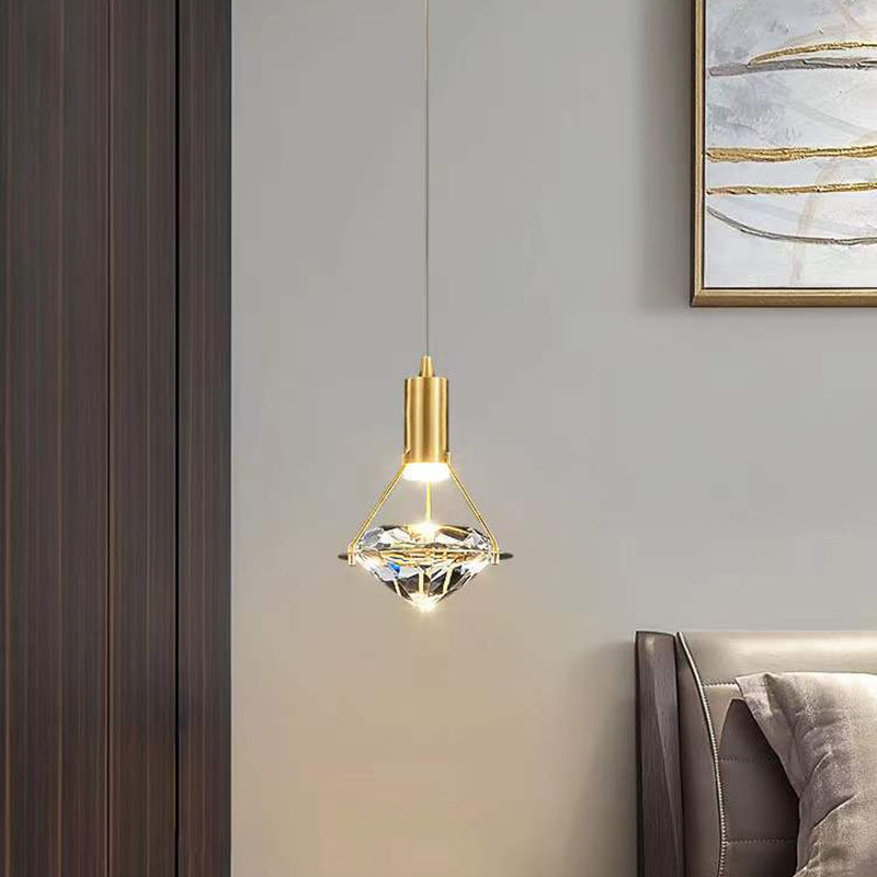 Modern Luxury Diamond Cone Cylinder Iron Crystal LED Pendant Light For Bedroom