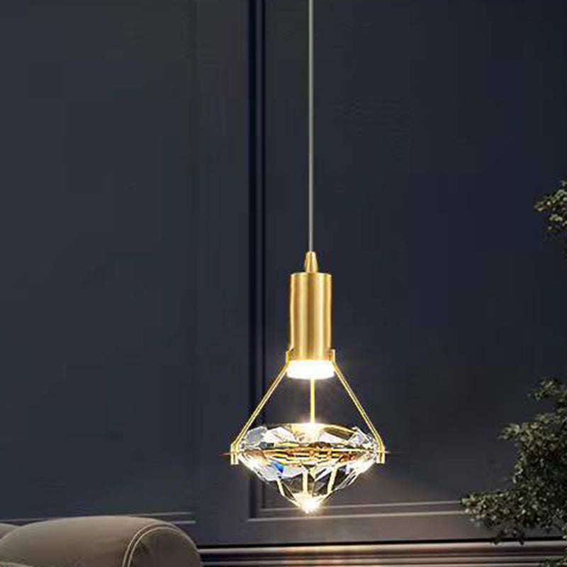 Modern Luxury Diamond Cone Cylinder Iron Crystal LED Pendant Light For Bedroom