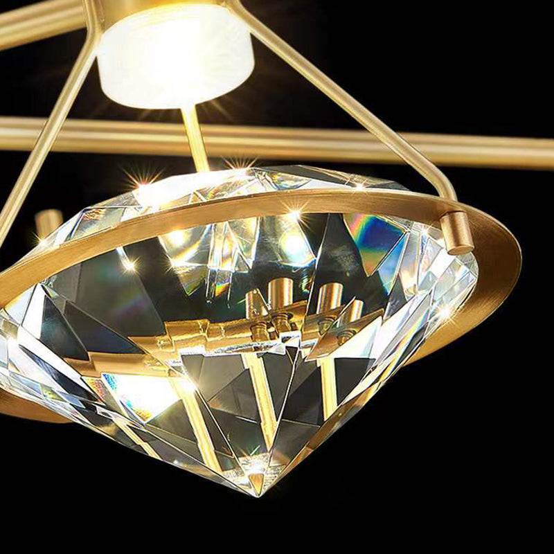 Modern Luxury Diamond Cone Cylinder Iron Crystal LED Pendant Light For Bedroom