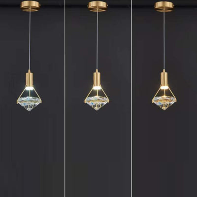 Modern Luxury Diamond Cone Cylinder Iron Crystal LED Pendant Light For Bedroom