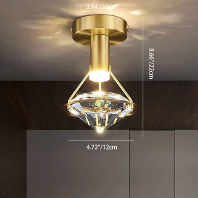 Modern Luxury Diamond Cone Cylinder Iron Crystal LED Semi-Flush Mount Ceiling Light For Bedroom