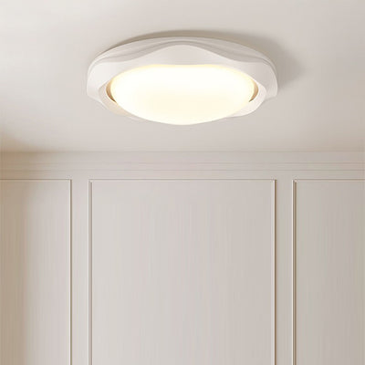 Contemporary Scandinavian Cream Wave Round PE Iron LED Flush Mount Ceiling Light For Bedroom