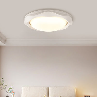 Contemporary Scandinavian Cream Wave Round PE Iron LED Flush Mount Ceiling Light For Bedroom