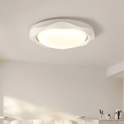 Contemporary Scandinavian Cream Wave Round PE Iron LED Flush Mount Ceiling Light For Bedroom