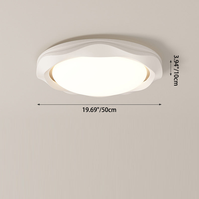 Contemporary Scandinavian Cream Wave Round PE Iron LED Flush Mount Ceiling Light For Bedroom