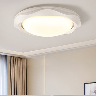 Contemporary Scandinavian Cream Wave Round PE Iron LED Flush Mount Ceiling Light For Bedroom