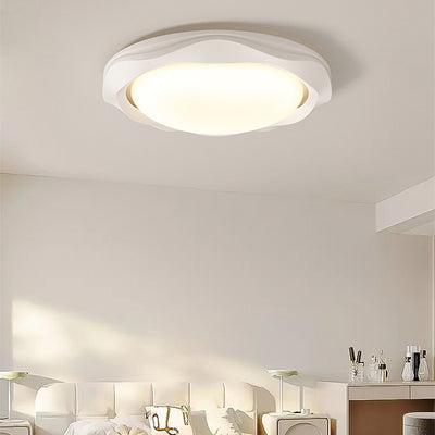 Contemporary Scandinavian Cream Wave Round PE Iron LED Flush Mount Ceiling Light For Bedroom