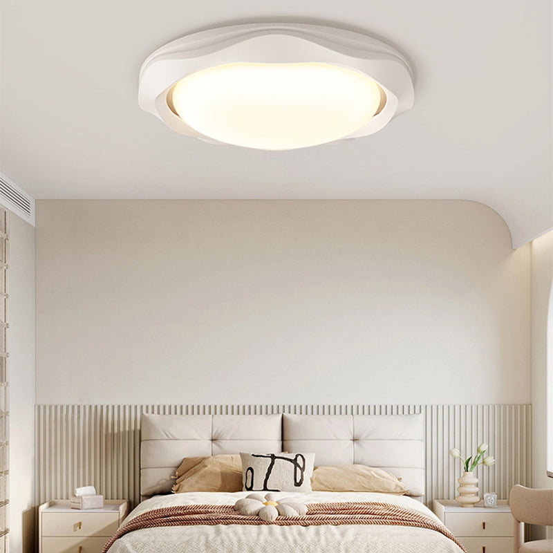 Contemporary Scandinavian Cream Wave Round PE Iron LED Flush Mount Ceiling Light For Bedroom