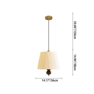 Modern Mid-Century Pleated Round Cylinder Iron Fabric 1-Light Pendant Light For Bedroom